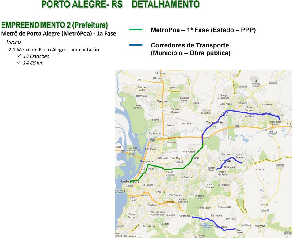 1 Metrô de Porto Alegre implantação 13 Estações 14,88 km