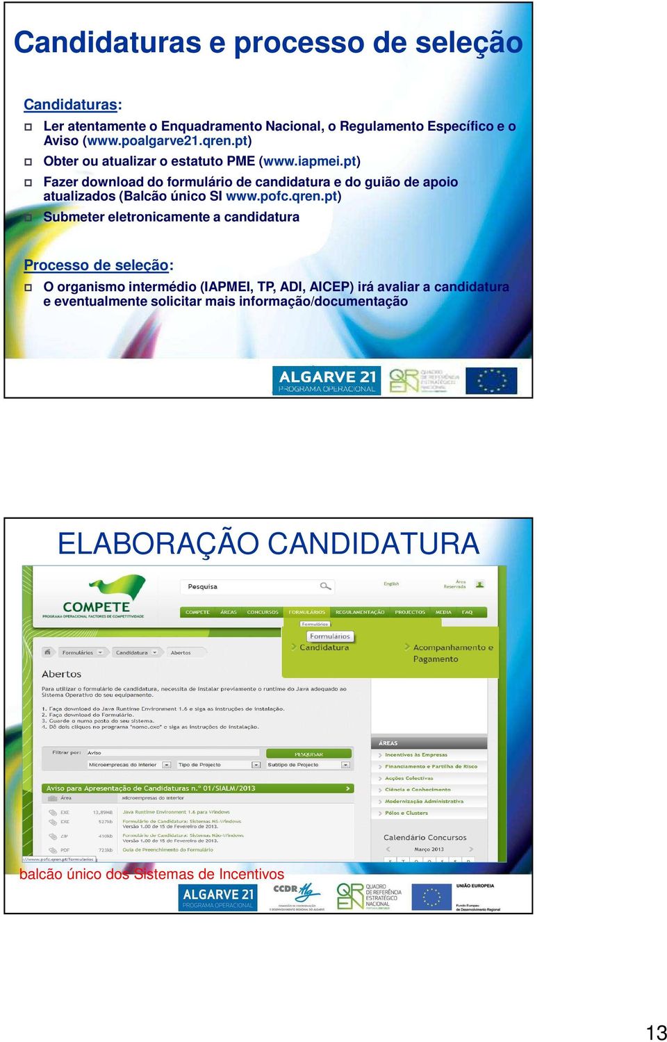 pt) Fazer download do formulário de candidatura e do guião de apoio atualizados (Balcão único SI www.pofc.qren.