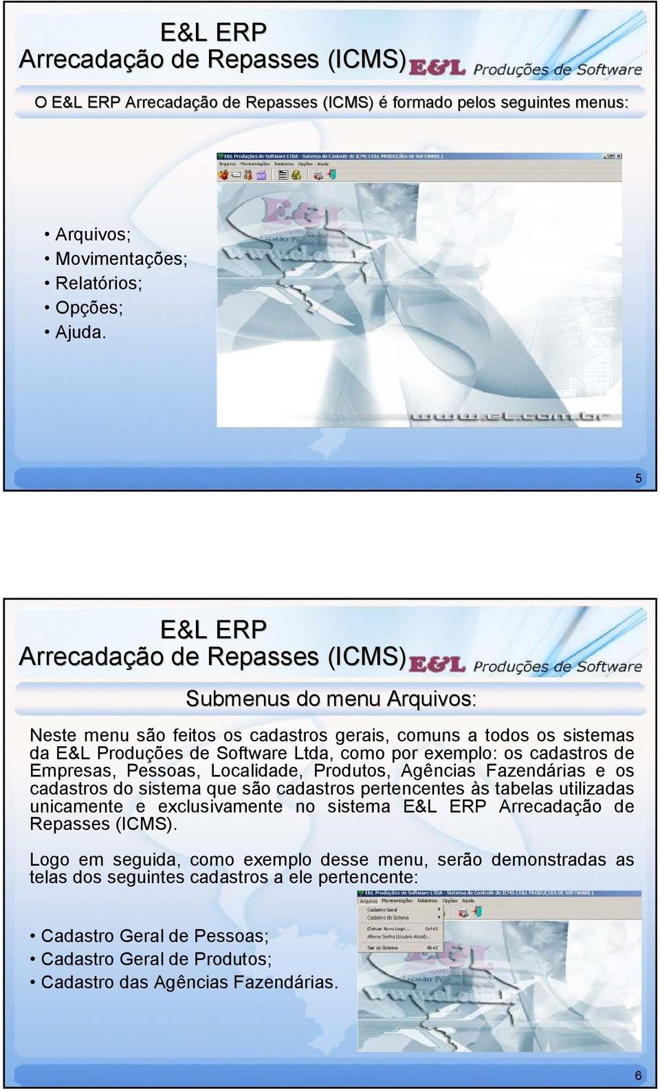 Empresas, Pessoas, Localidade, Produtos, Agências Fazendárias e os cadastros do sistema que são cadastros pertencentes às tabelas utilizadas unicamente e