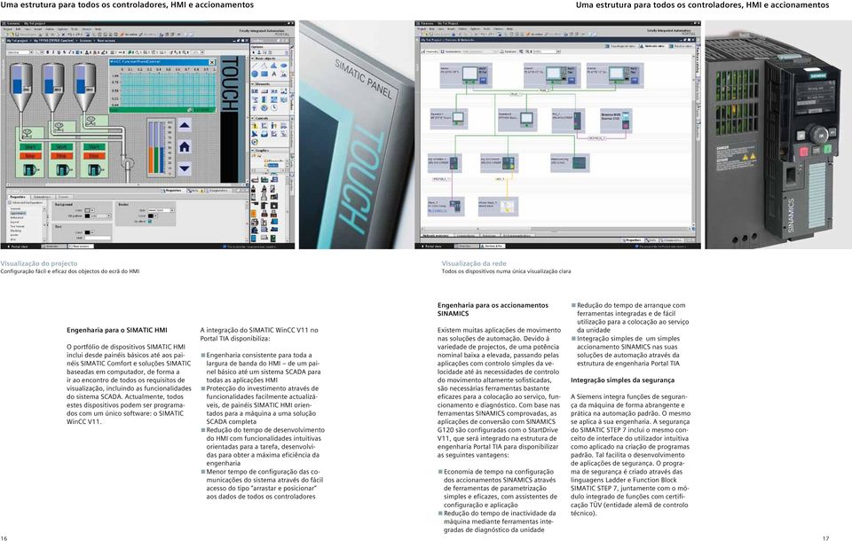 SIMATIC Comfort e soluções SIMATIC baseadas em computador, de forma a ir ao encontro de todos os requisitos de visualização, incluindo as funcionalidades do sistema SCADA.