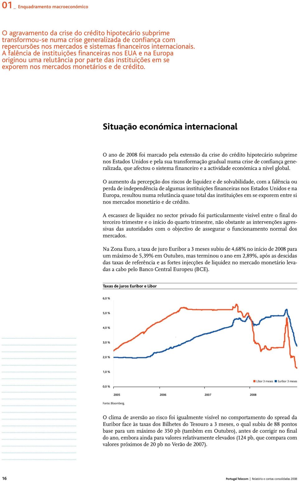 Situação económica internacional O ano de 2008 foi marcado pela extensão da crise do crédito hipotecário subprime nos Estados Unidos e pela sua transformação gradual numa crise de confiança