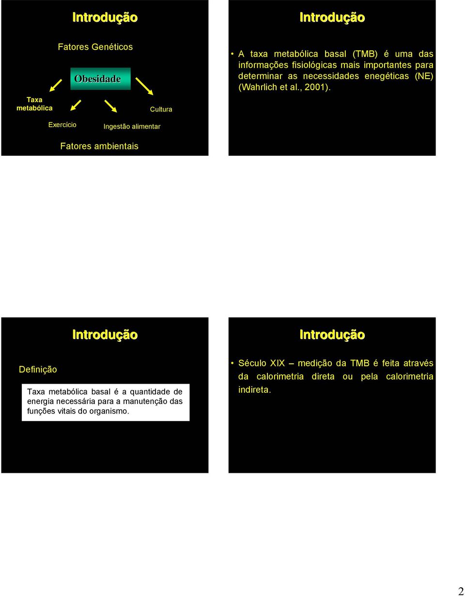 Exercício Ingestão alimentar Fatores ambientais Definição Taxa metabólica basal é a quantidade de energia necessária