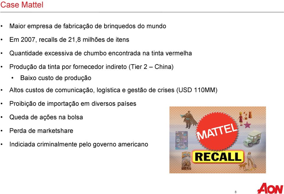 China) Baixo custo de produção Altos custos de comunicação, logística e gestão de crises (USD 110MM) Proibição