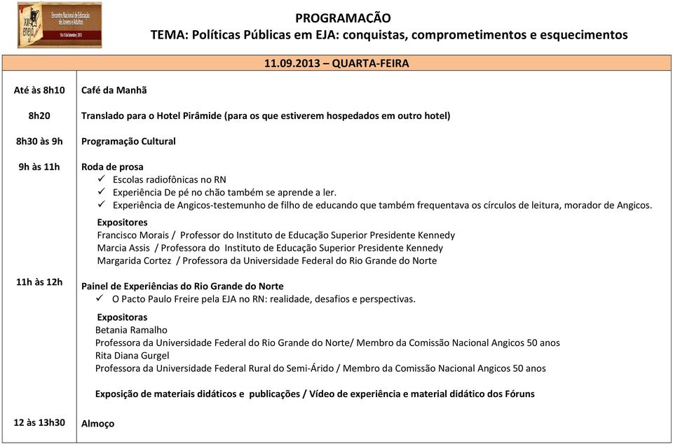 Escolas radiofônicas no RN Experiência De pé no chão também se aprende a ler. Experiência de Angicos-testemunho de filho de educando que também frequentava os círculos de leitura, morador de Angicos.