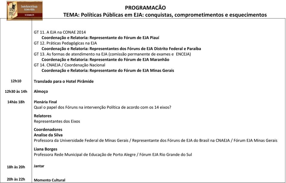 As formas de atendimento na EJA (comissão permanente de exames e ENCEJA) Coordenação e Relatoria: Representante do Fórum de EJA Maranhão GT 14.