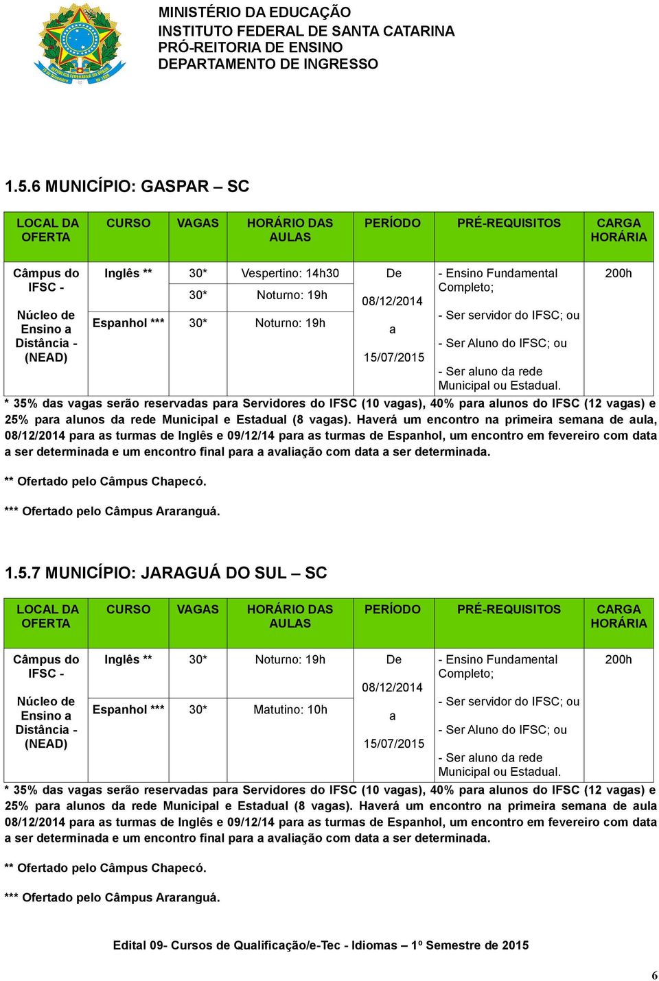 Hverá um encontro n primeir semn de ul, pr s turms de Inglês e 09/12/14 pr s turms de Espnhol, um encontro em fevereiro com dt ser determind e um encontro finl pr vlição com dt ser determind.