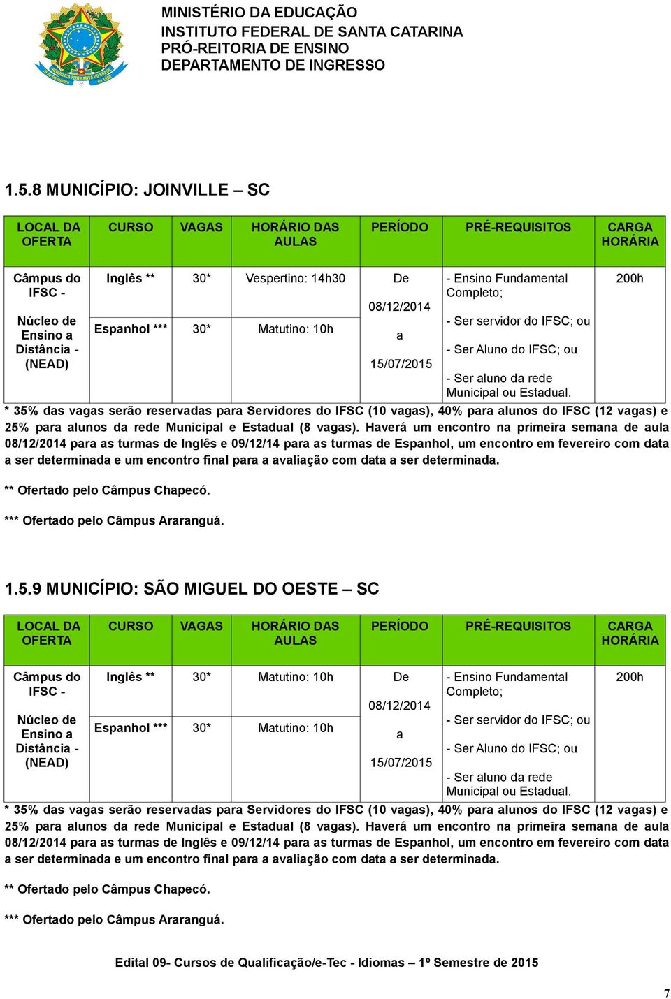 Hverá um encontro n primeir semn de ul pr s turms de Inglês e 09/12/14 pr s turms de Espnhol, um encontro em fevereiro com dt ser determind e um encontro finl pr vlição com dt ser determind.