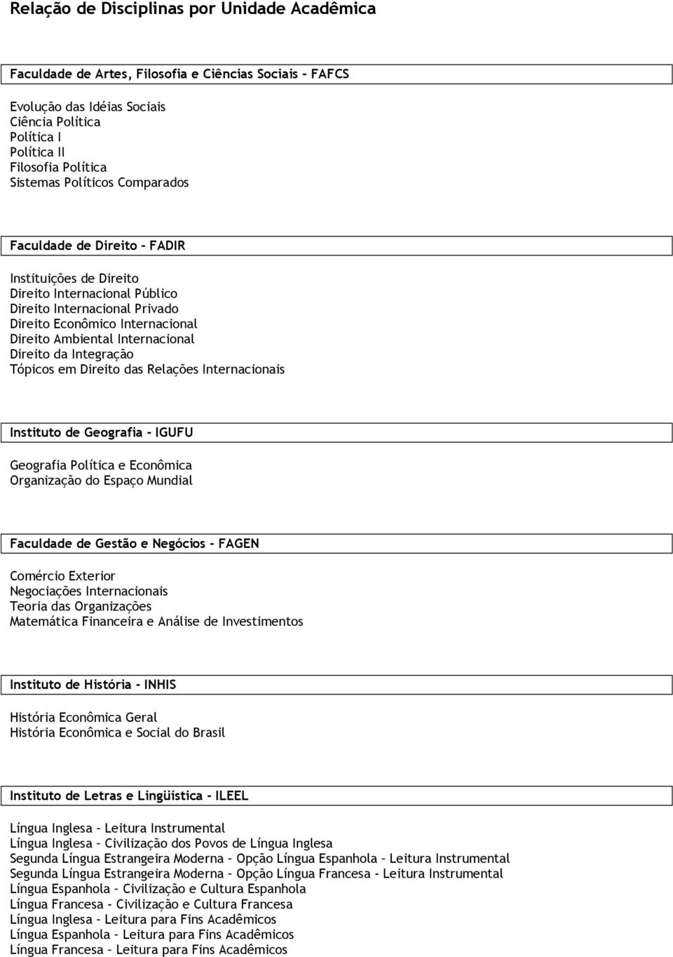 Direito da Integração Tópicos em Direito das Relações Internacionais Instituto de Geografia - IGUFU Geografia Política e Econômica Organização do Espaço Mundial Faculdade de Gestão e Negócios - FAGEN