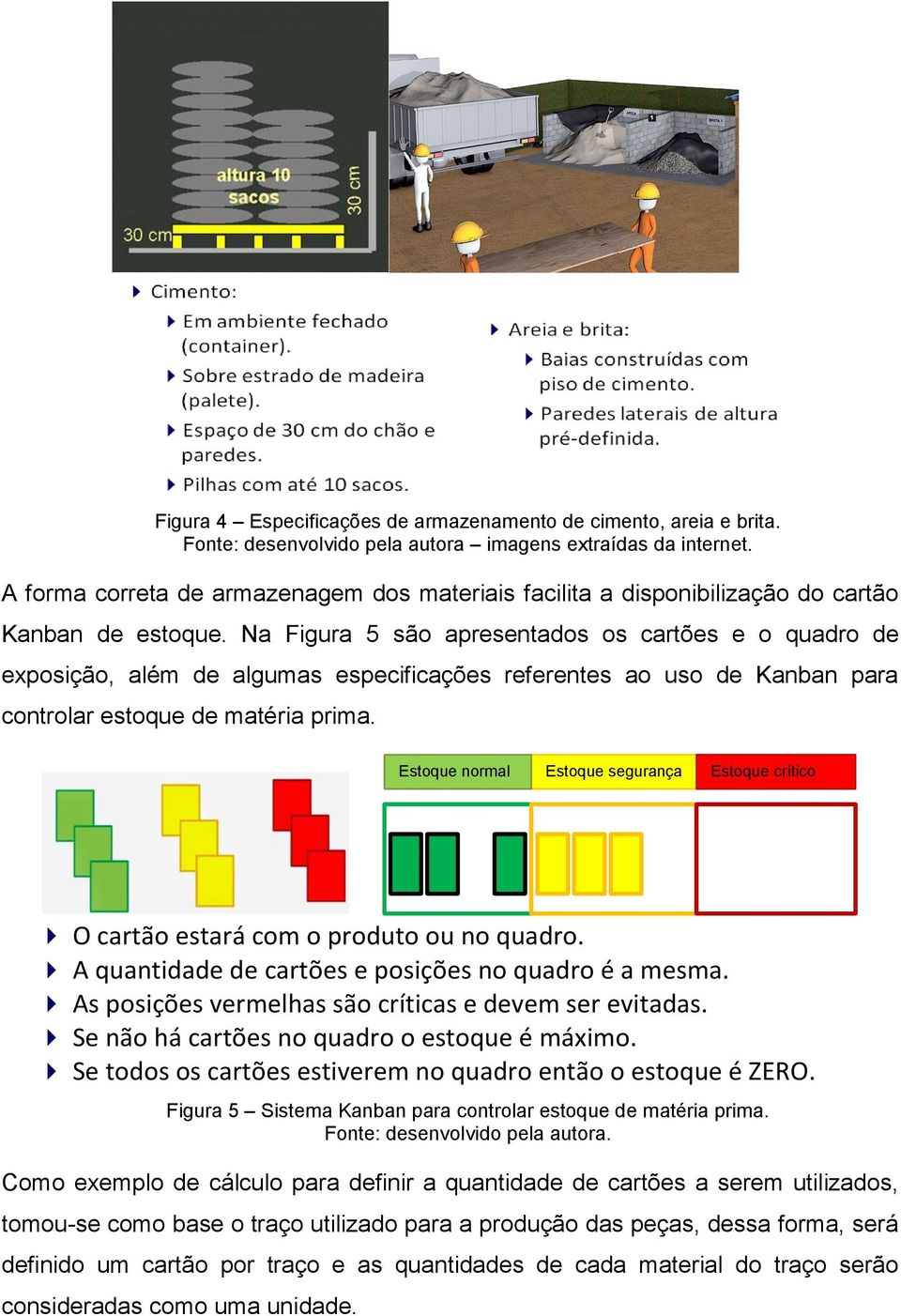 Na Figura 5 são apresentados os cartões e o quadro de exposição, além de algumas especificações referentes ao uso de Kanban para controlar estoque de matéria prima.