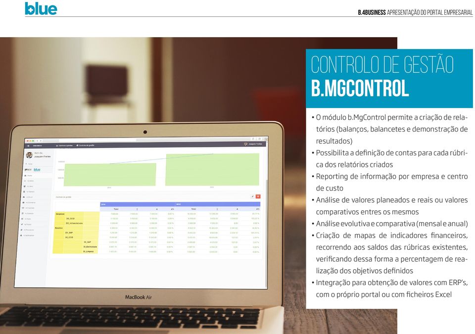 criados Reporting de informação por empresa e centro de custo Análise de valores planeados e reais ou valores comparativos entres os mesmos Análise evolutiva e