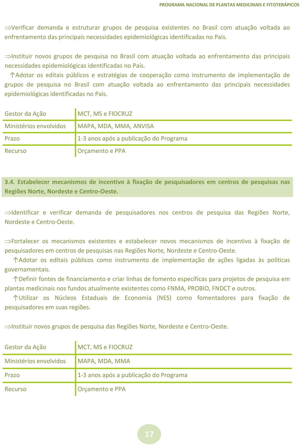 Adotar os editais públicos e estratégias de cooperação como instrumento de implementação de grupos de pesquisa no Brasil com atuação voltada ao enfrentamento das principais necessidades