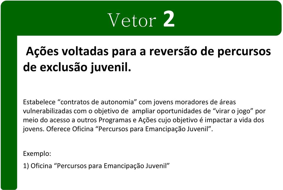 ampliar oportunidades de virar o jogo por meio do acesso a outros Programas e Ações cujo objetivo é