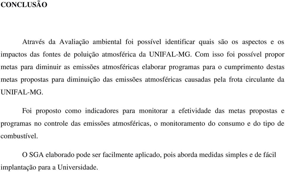 atmosféricas causadas pela frota circulante da UNIFALMG.