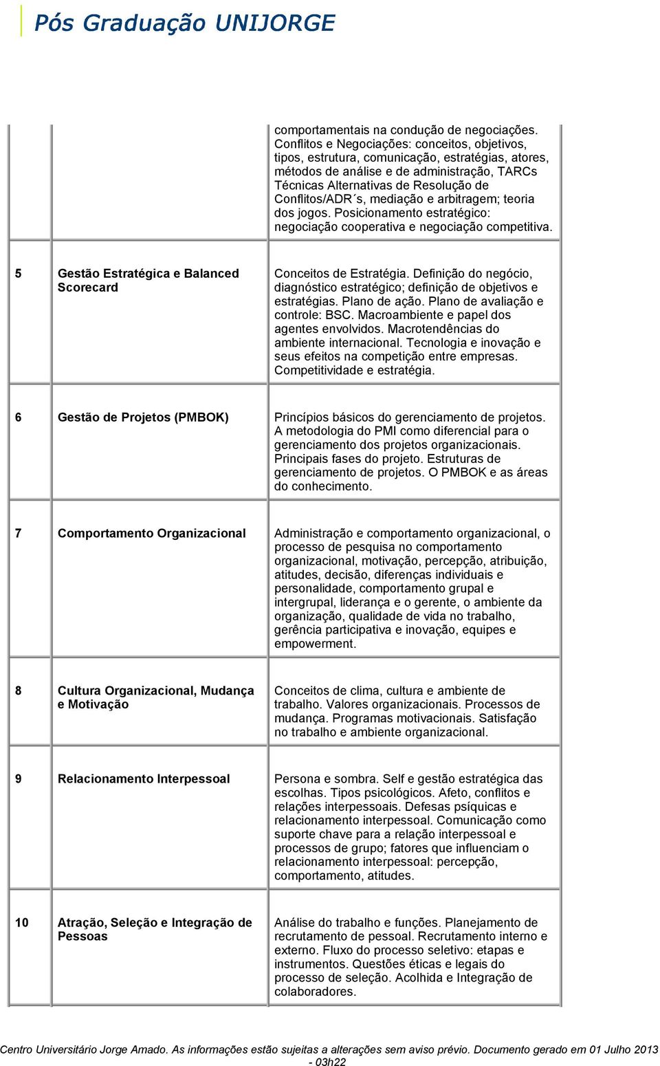 mediação e arbitragem; teoria dos jogos. Posicionamento estratégico: negociação cooperativa e negociação competitiva. 5 Gestão Estratégica e Balanced Scorecard Conceitos de Estratégia.