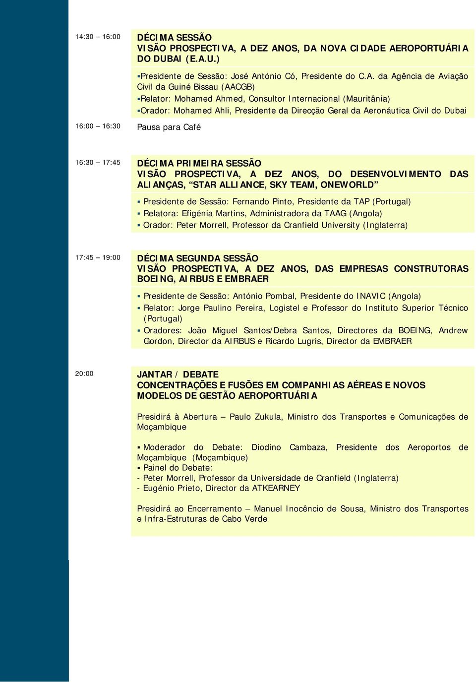 A DEZ ANOS, DA NOVA CIDADE AEROPORTUÁRIA DO DUBAI (E.A.U.) Presidente de Sessão: José António Có, Presidente do C.A. da Agência de Aviação Civil da Guiné Bissau (AACGB) Relator: Mohamed Ahmed,