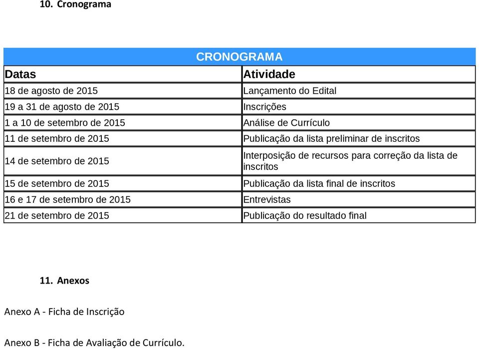 recursos para correção da lista de inscritos 15 de setembro de 2015 Publicação da lista final de inscritos 16 e 17 de setembro de 2015