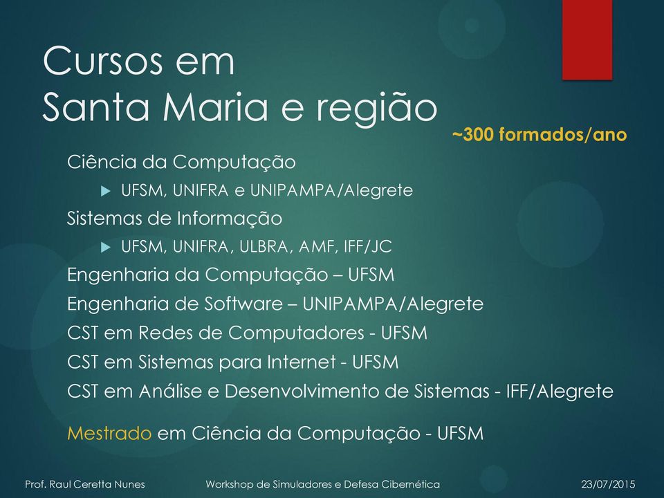 Engenharia de Software UNIPAMPA/Alegrete CST em Redes de Computadores - UFSM CST em Sistemas para