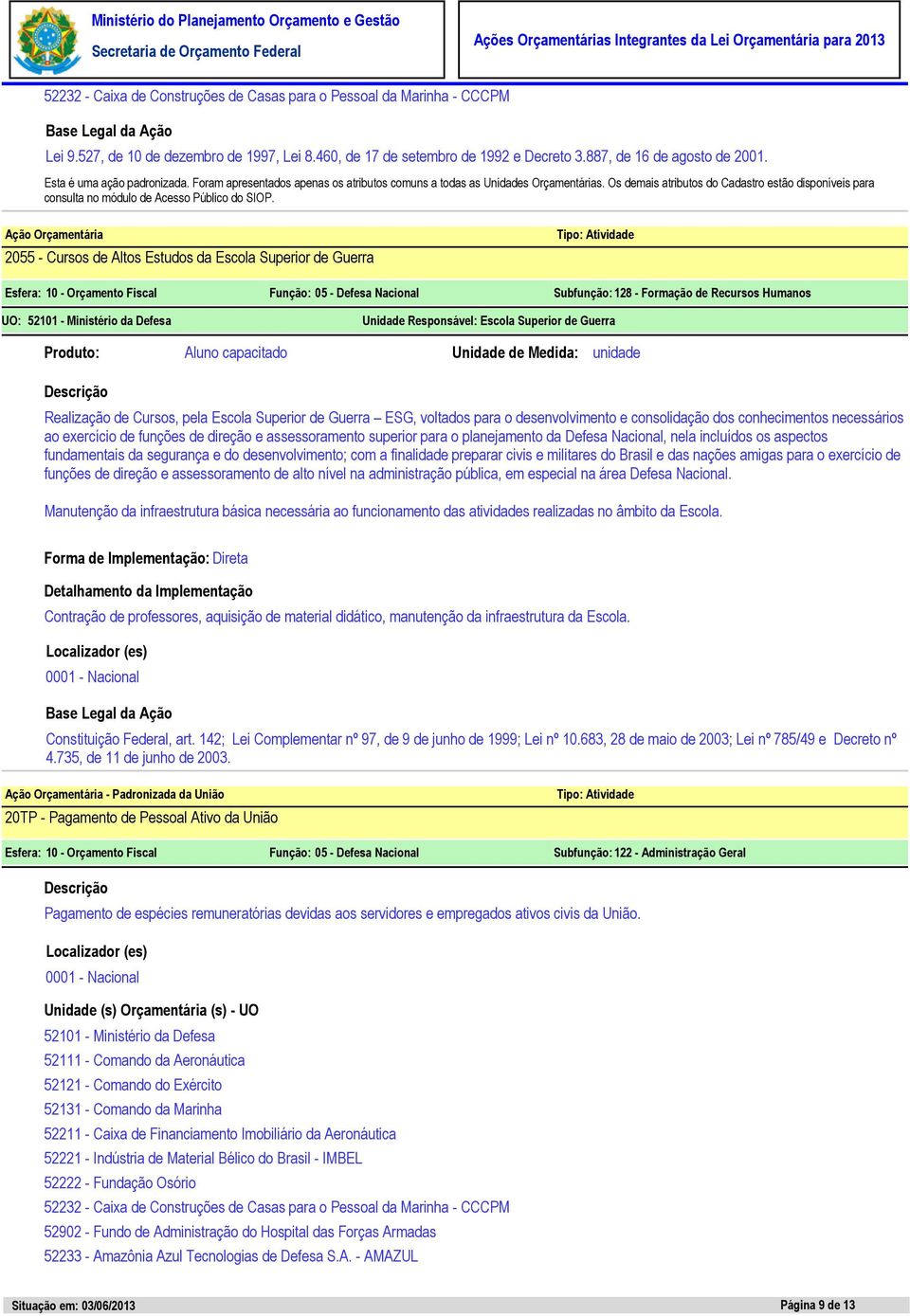 Superior de Guerra Aluno capacitado Unidade de Medida: unidade Realização de Cursos, pela Escola Superior de Guerra ESG, voltados para o desenvolvimento e consolidação dos conhecimentos necessários