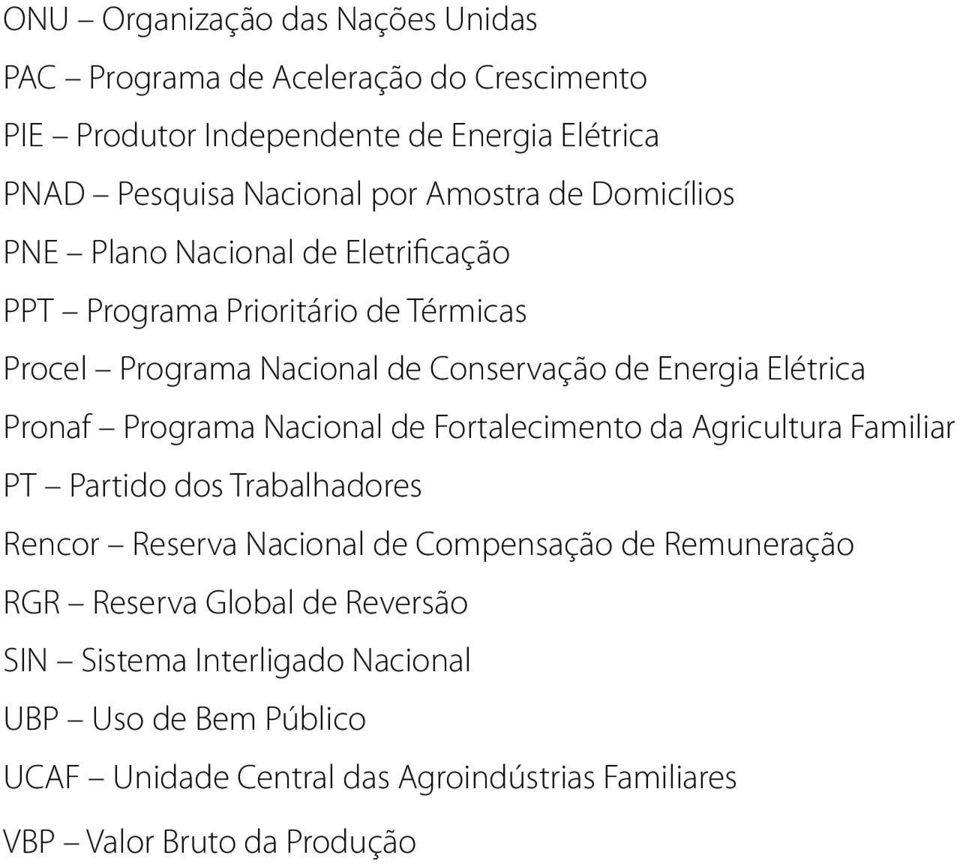 Pronaf Programa Nacional de Fortalecimento da Agricultura Familiar PT Partido dos Trabalhadores Rencor Reserva Nacional de Compensação de Remuneração RGR