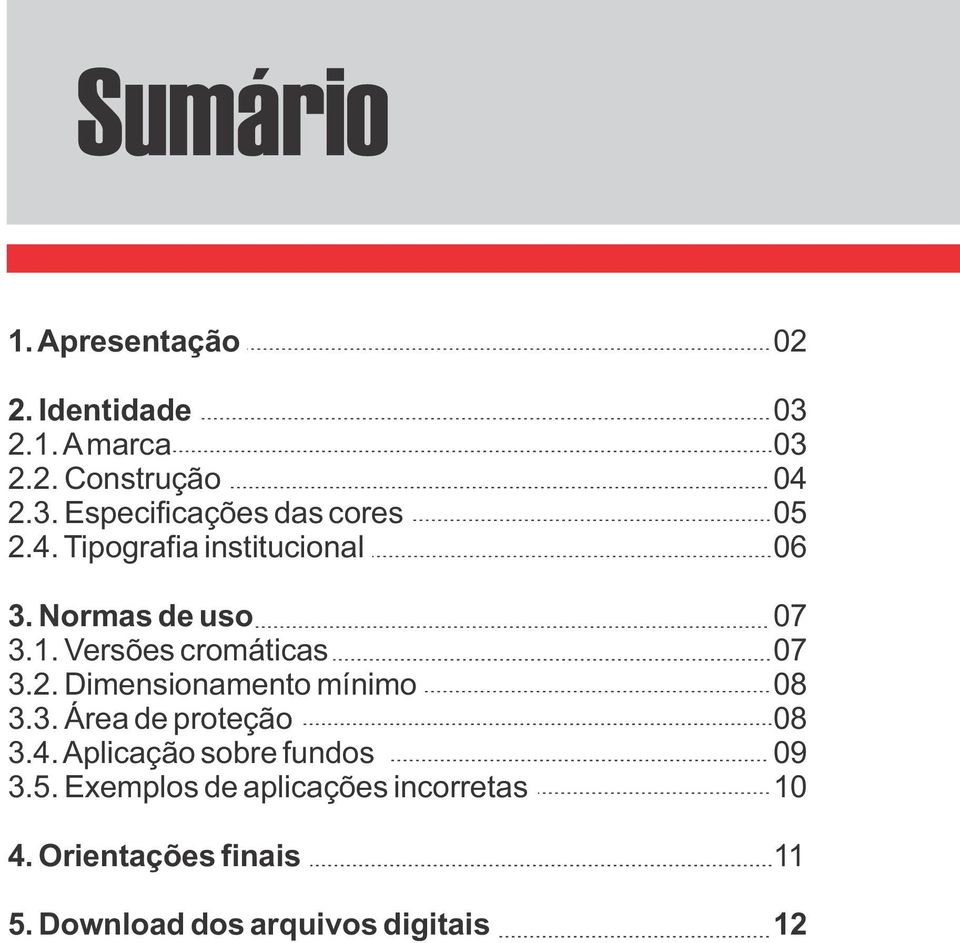 Versões cromáticas 3.2. Dimensionamento mínimo 3.3. Área de proteção 3.4.