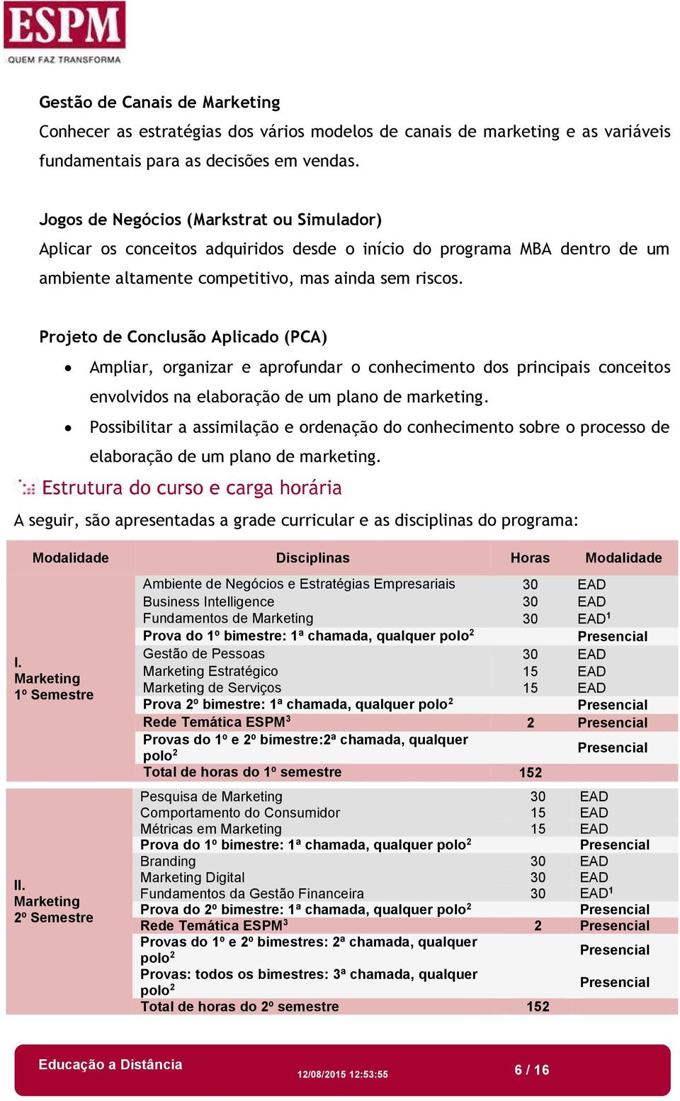 Projeto de Conclusão Aplicado (PCA) Ampliar, organizar e aprofundar o conhecimento dos principais conceitos envolvidos na elaboração de um plano de marketing.