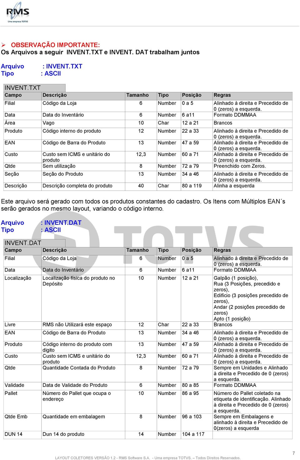 Brancos Produto Código interno do produto 12 Number 22 a 33 Alinhado à direita e Precedido de EAN Código de Barra do Produto 13 Number 47 a 59 Alinhado à direita e Precedido de Custo Custo sem ICMS e