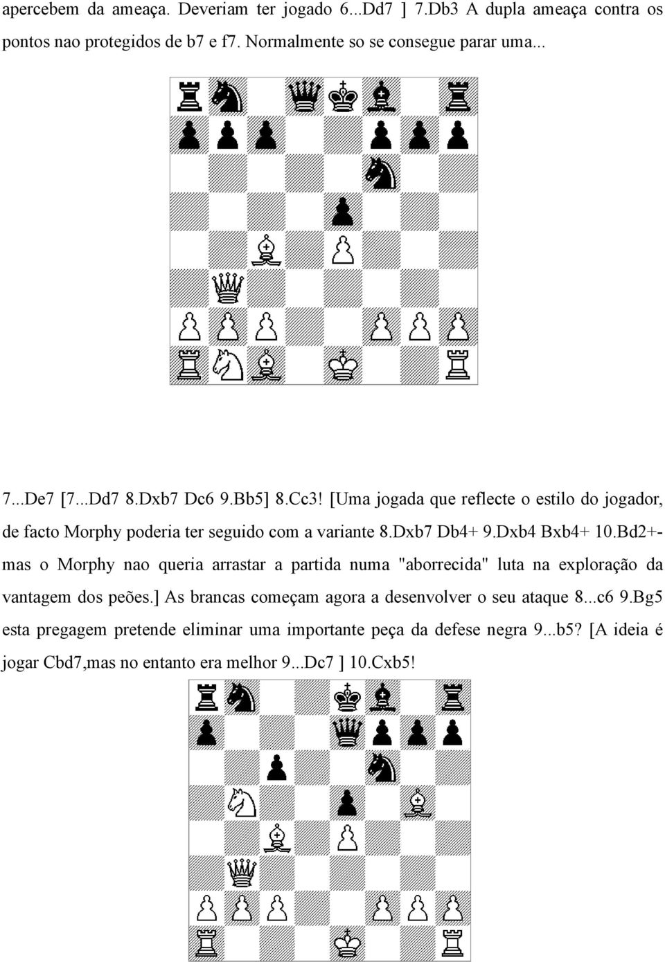 Bd2+mas o Morphy nao queria arrastar a partida numa "aborrecida" luta na exploração da vantagem dos peões.