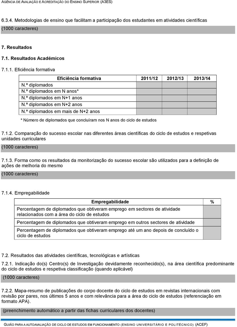 1.2. Comparação do sucesso escolar nas diferentes áreas científicas do ciclo de estudos e respetivas unidades curriculares 7.1.3.