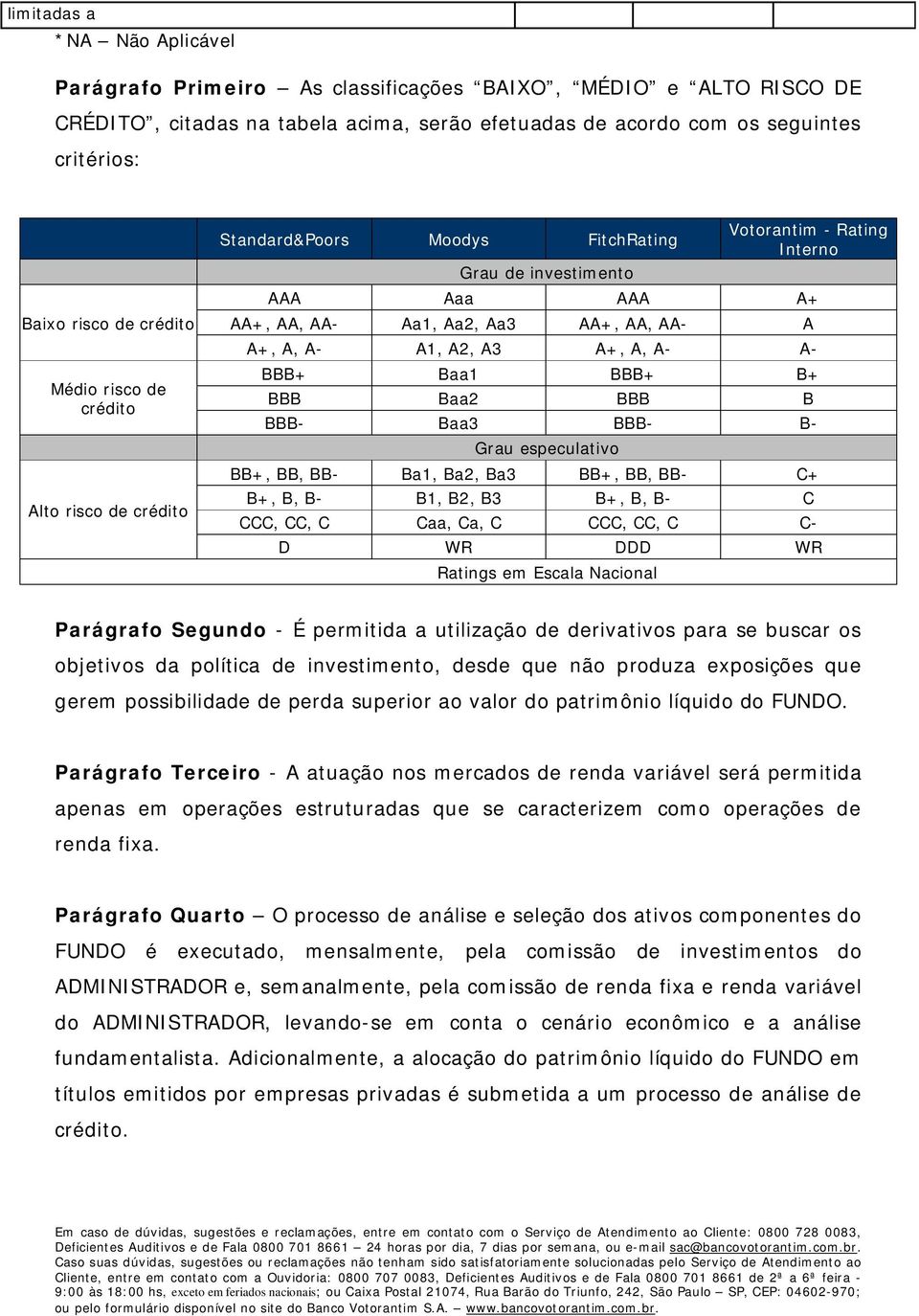 A- A1, A2, A3 A+, A, A- A- BBB+ Baa1 BBB+ B+ BBB Baa2 BBB B BBB- Baa3 BBB- B- Grau especulativo BB+, BB, BB- Ba1, Ba2, Ba3 BB+, BB, BB- C+ B+, B, B- B1, B2, B3 B+, B, B- C CCC, CC, C Caa, Ca, C CCC,