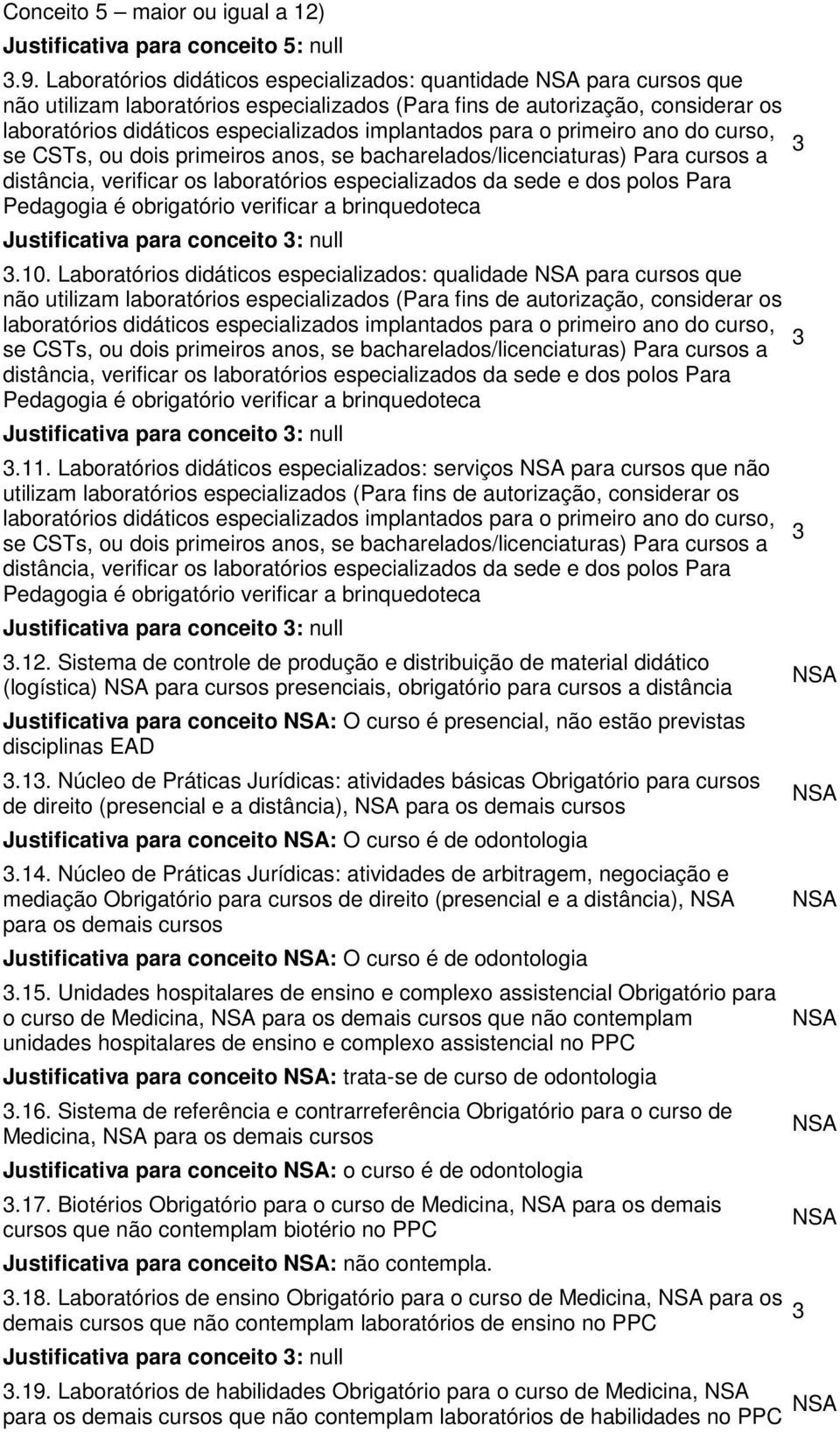 para o primeiro ano do curso, se CSTs, ou dois primeiros anos, se bacharelados/licenciaturas) Para cursos a distância, verificar os laboratórios especializados da sede e dos polos Para Pedagogia é