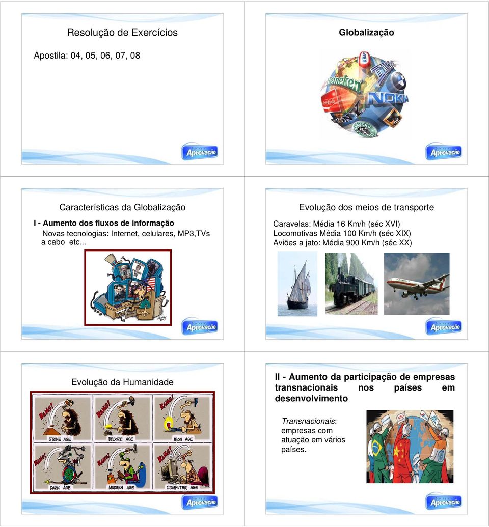 .. Evolução dos meios de transporte Caravelas: Média 16 Km/h (séc XVI) Locomotivas Média 100 Km/h (séc XIX) Aviões a jato: