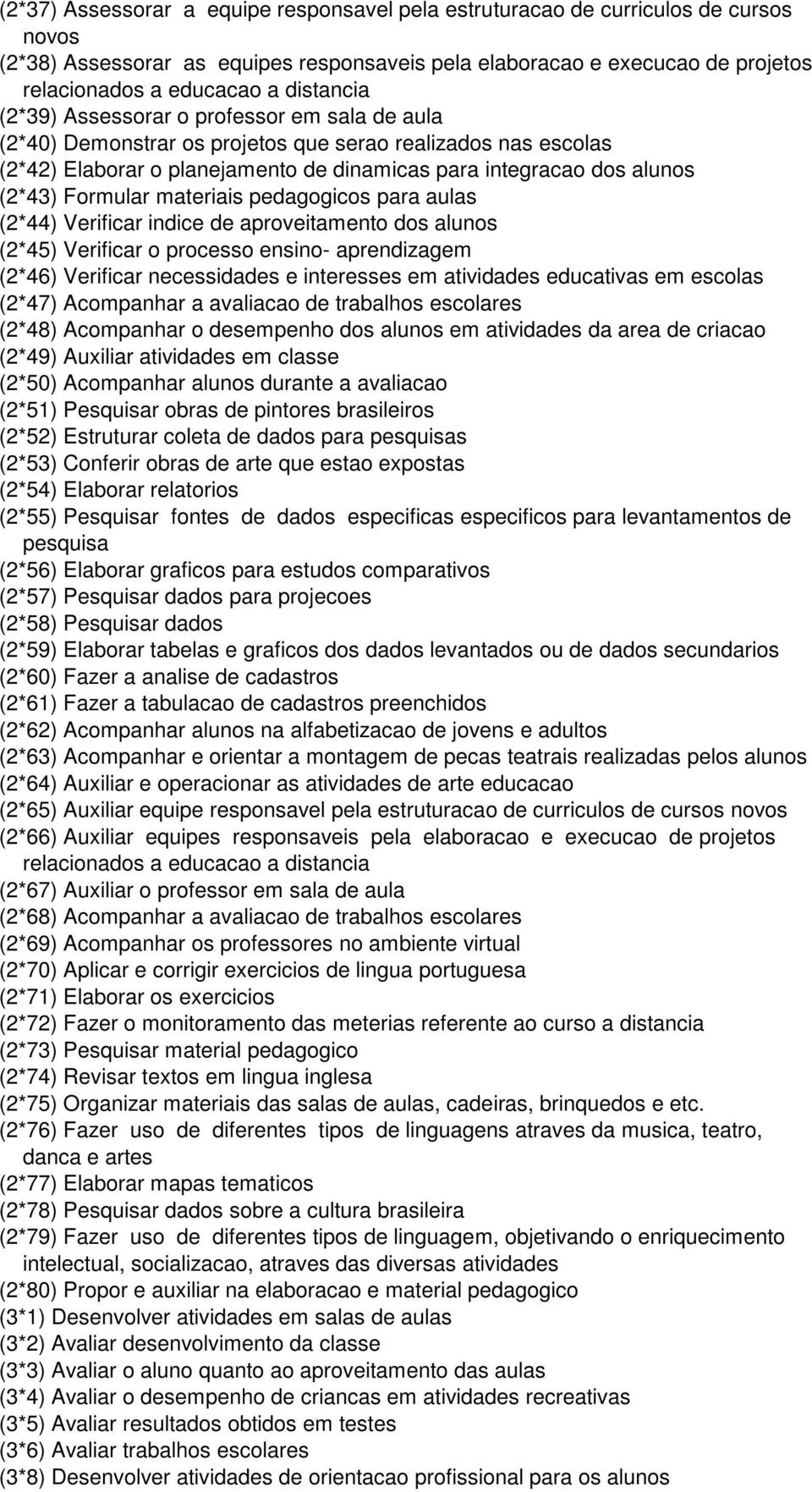 Formular materiais pedagogicos para aulas (2*44) Verificar indice de aproveitamento dos alunos (2*45) Verificar o processo ensino- aprendizagem (2*46) Verificar necessidades e interesses em