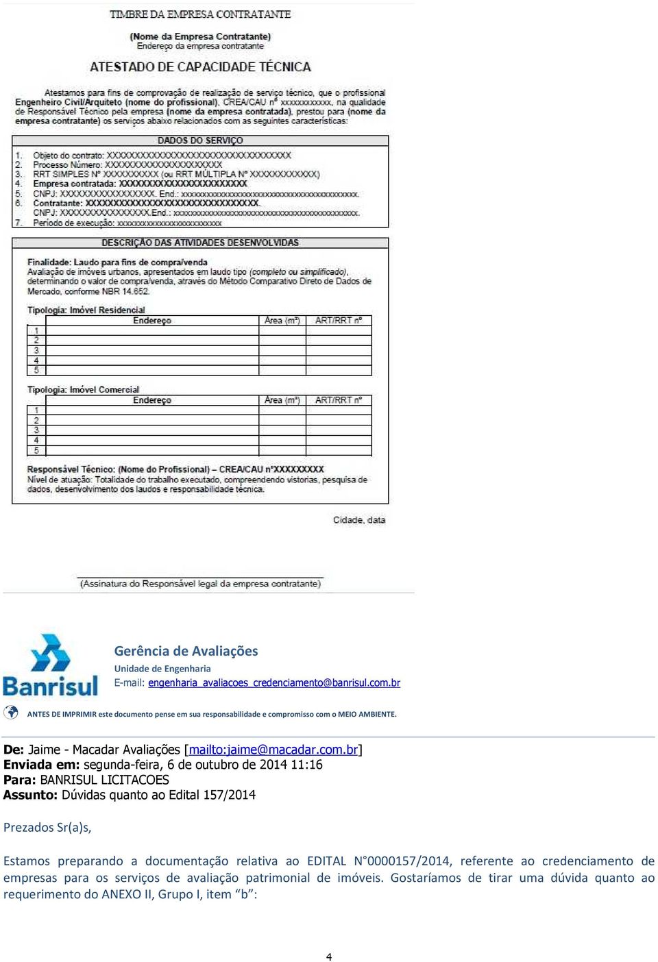 0000157/2014, referente ao credenciamento de empresas para os serviços de avaliação