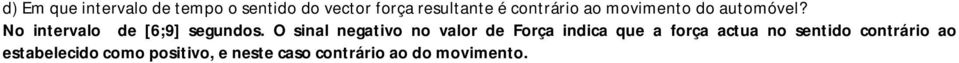 O sinal negaivo no valor de Força indica que a força acua no senido