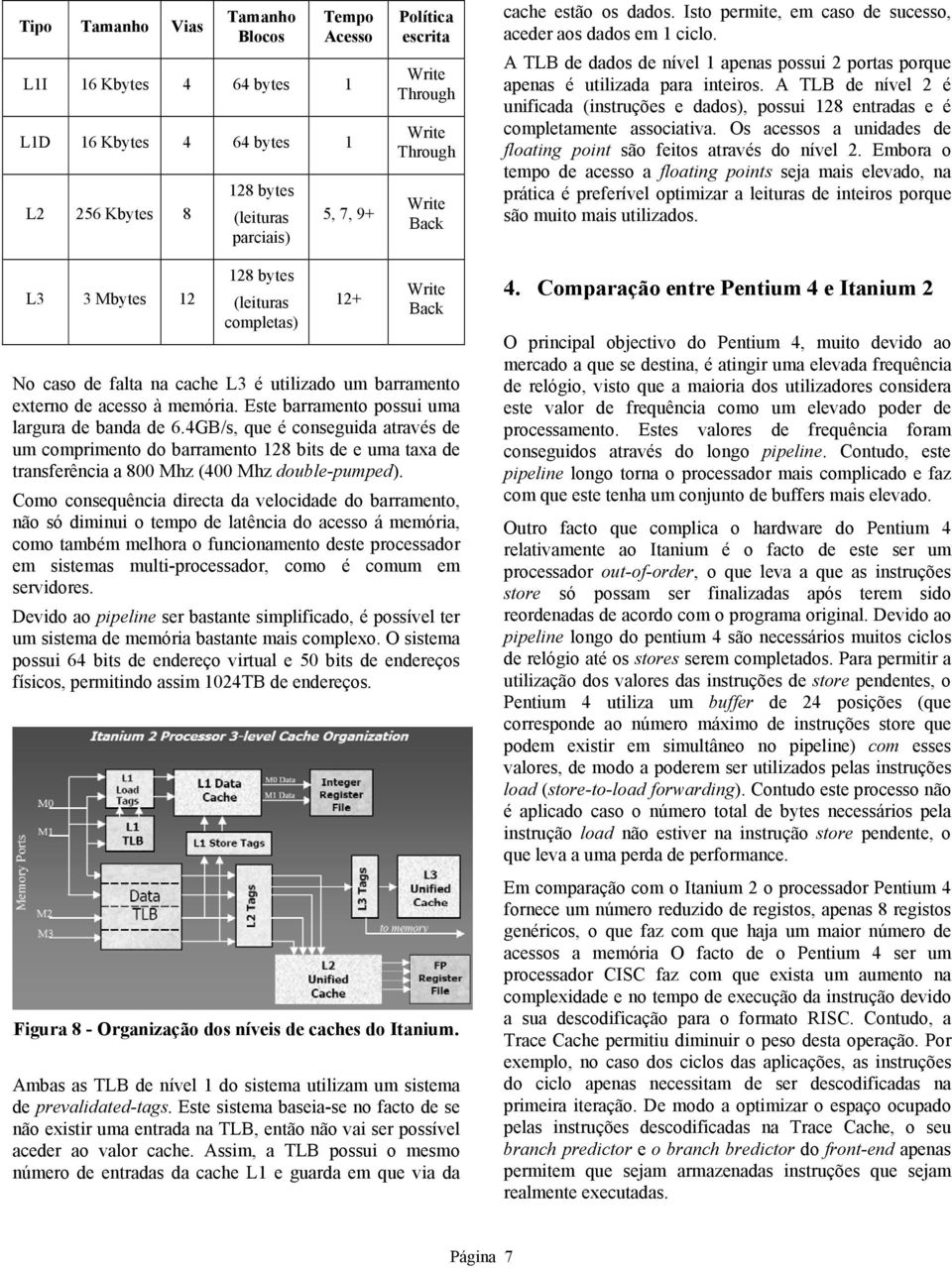 A TLB de nível 2 é unificada (instruções e dados), possui 128 entradas e é completamente associativa. Os acessos a unidades de floating point são feitos através do nível 2.