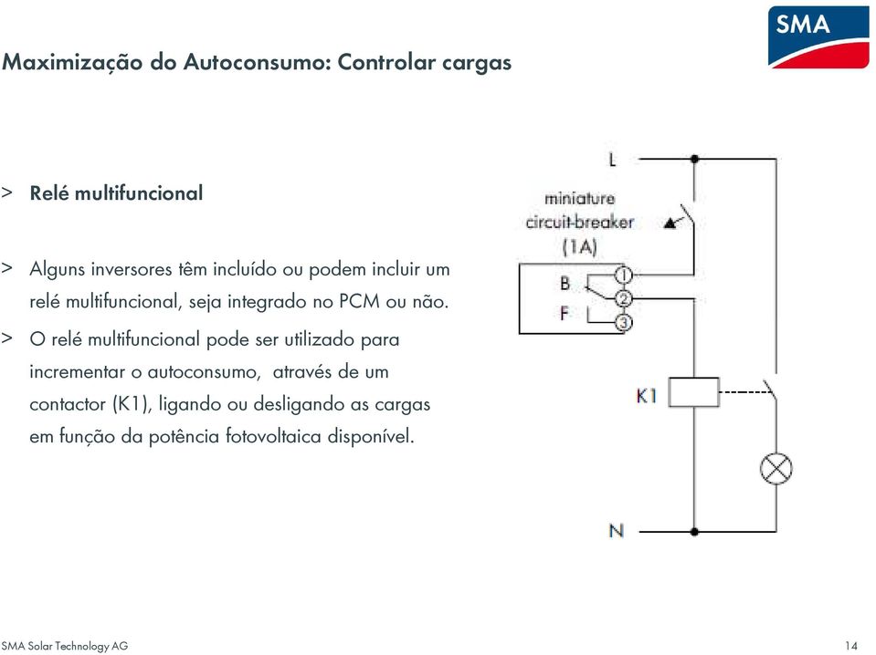 > O relé multifuncional pode ser utilizado para incrementar o autoconsumo, através de um