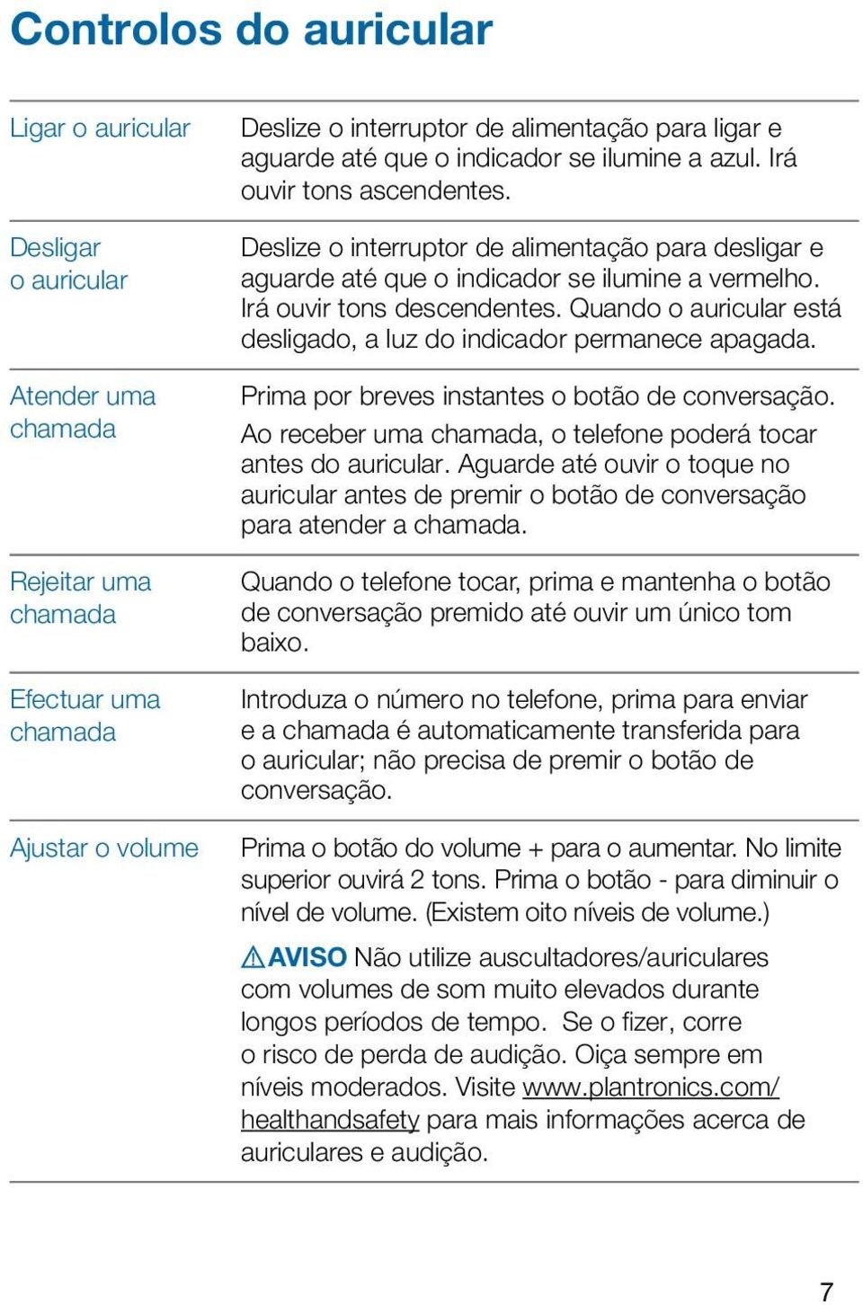 Quando o auricular está desligado, a luz do indicador permanece apagada. Prima por breves instantes o botão de conversação. Ao receber uma chamada, o telefone poderá tocar antes do auricular.