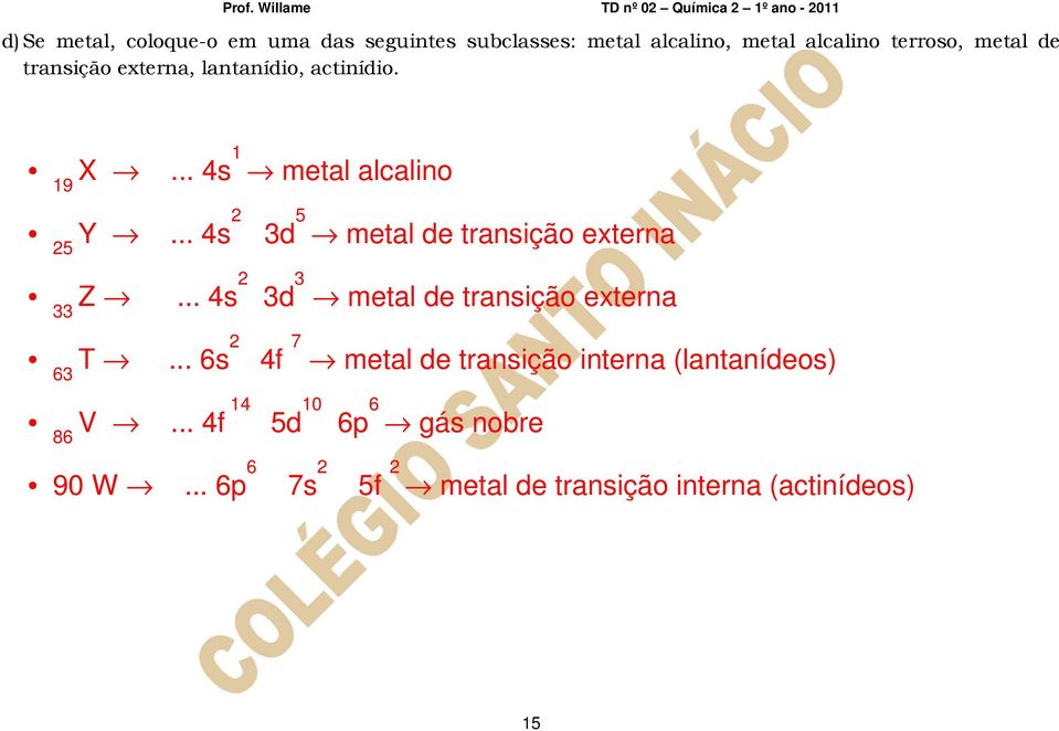 .. 4s 2 3d 5 metal de transição externa 3d 3 metal de transição externa 63 T.