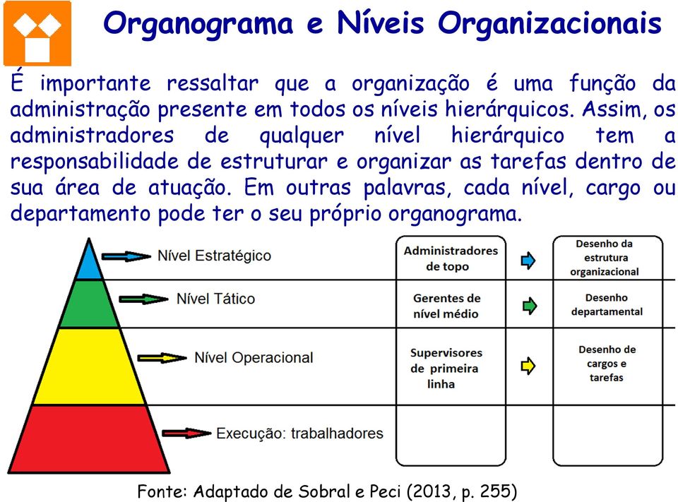 Assim, os administradores de qualquer nível hierárquico tem a responsabilidade de estruturar e organizar as