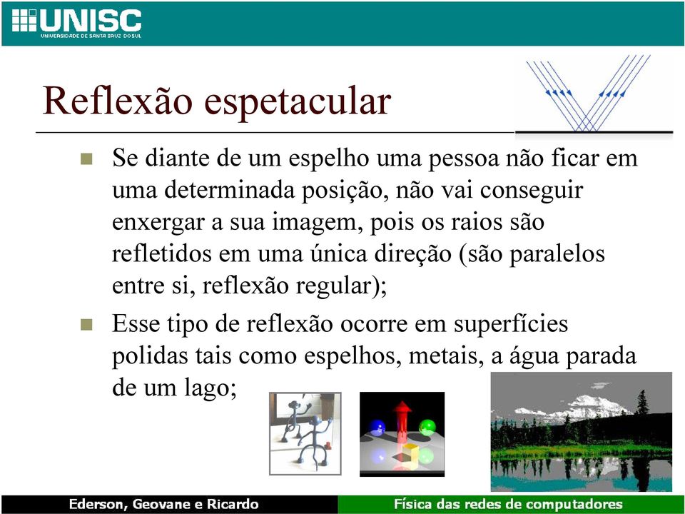 refletidos em uma única direção (são paralelos entre si, reflexão regular); Esse