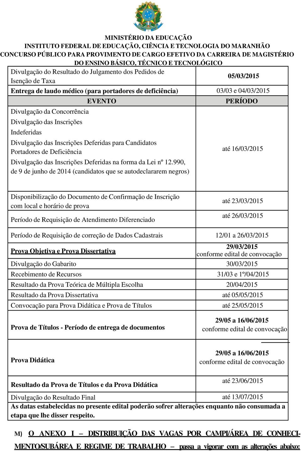 Portadores de Deficiência Divulgação das Inscrições Deferidas na forma da Lei nº 12.