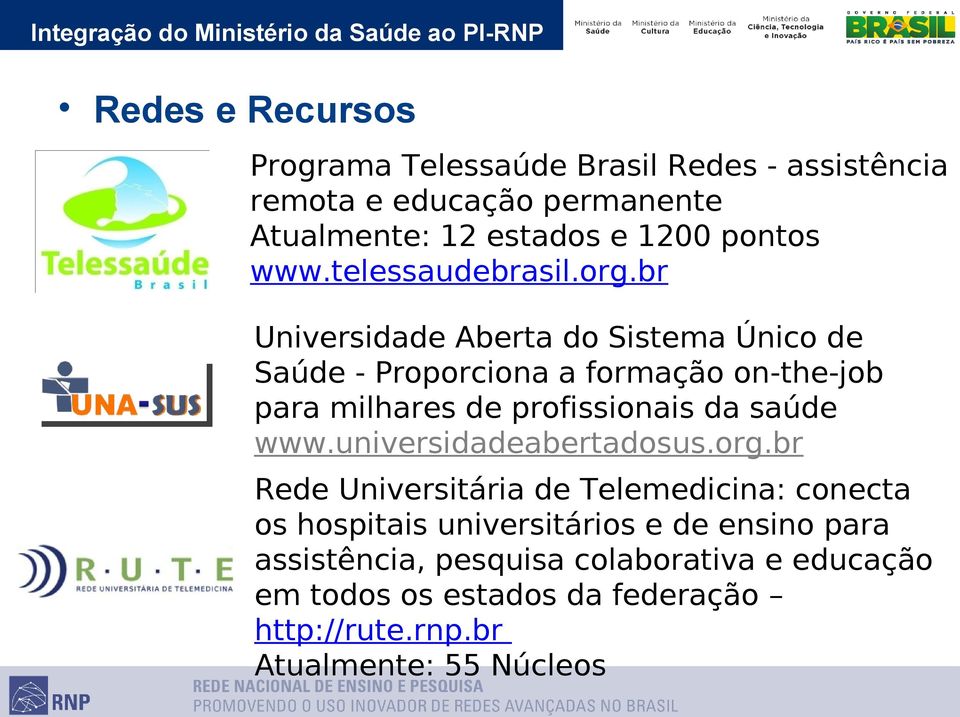 br Universidade Aberta do Sistema Único de Saúde Proporciona a formação onthejob para milhares de profissionais da saúde www.