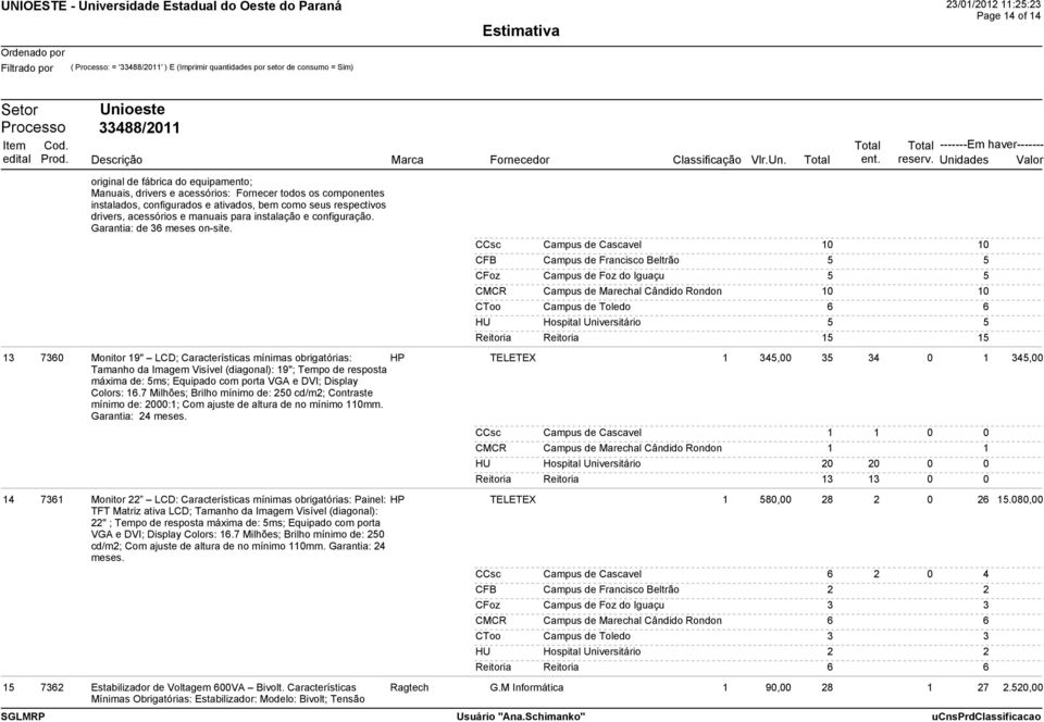 instalação e configuração. Garantia: de 36 meses on-site.