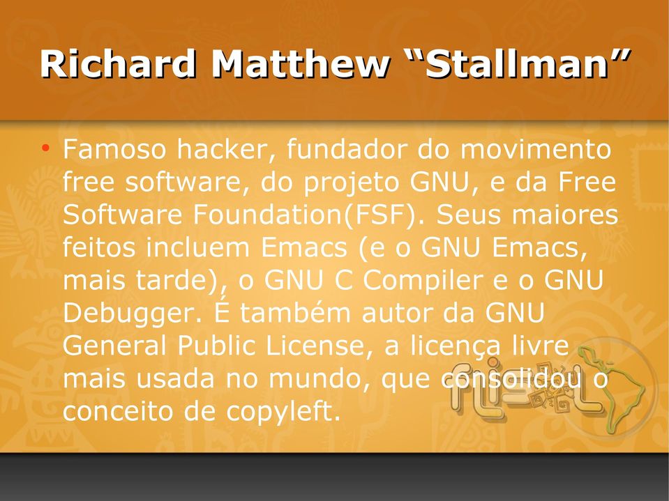 Seus maiores feitos incluem Emacs (e o GNU Emacs, mais tarde), o GNU C Compiler e o