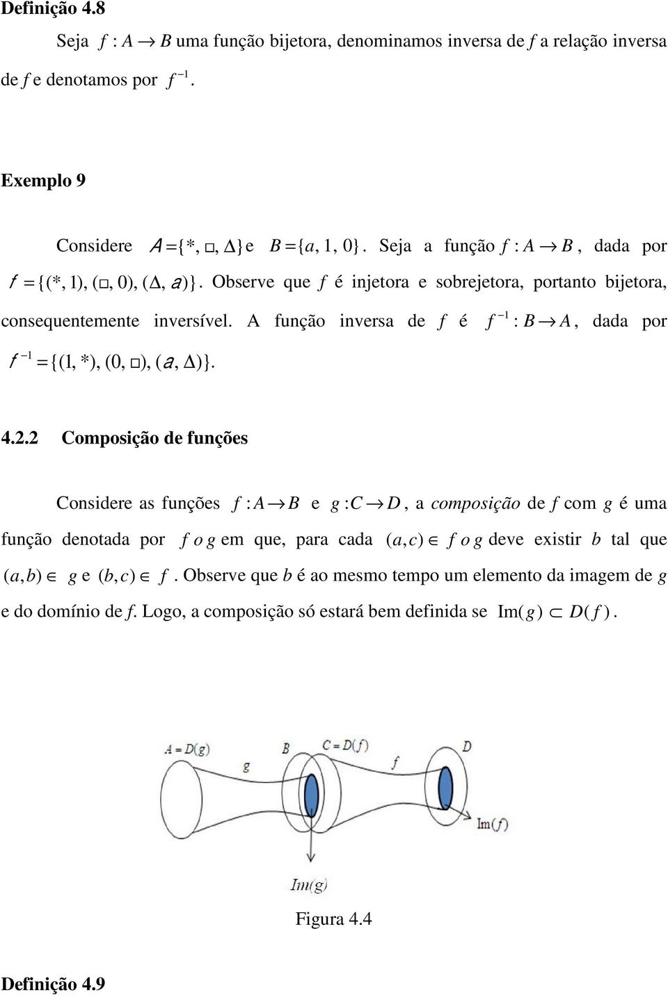 A função inversa de f é f 1 : B A, dada por f 1 ={(1, *), (0, ), (a, )}. 4.2.