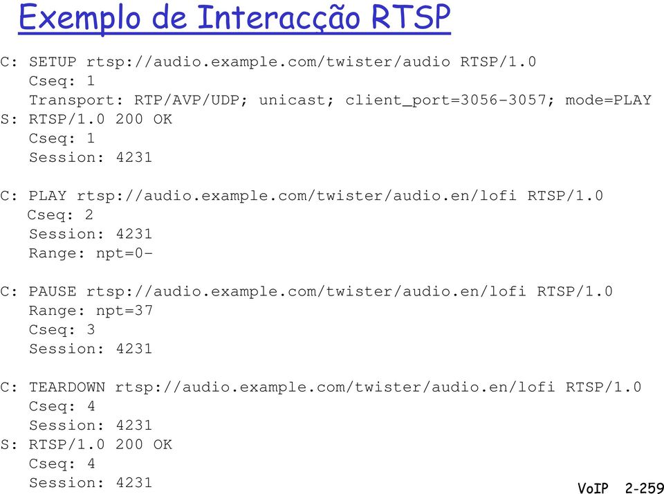 0 200 OK Cseq: 1 Session: 4231 C: PLAY rtsp://audio.example.com/twister/audio.en/lofi RTSP/1.