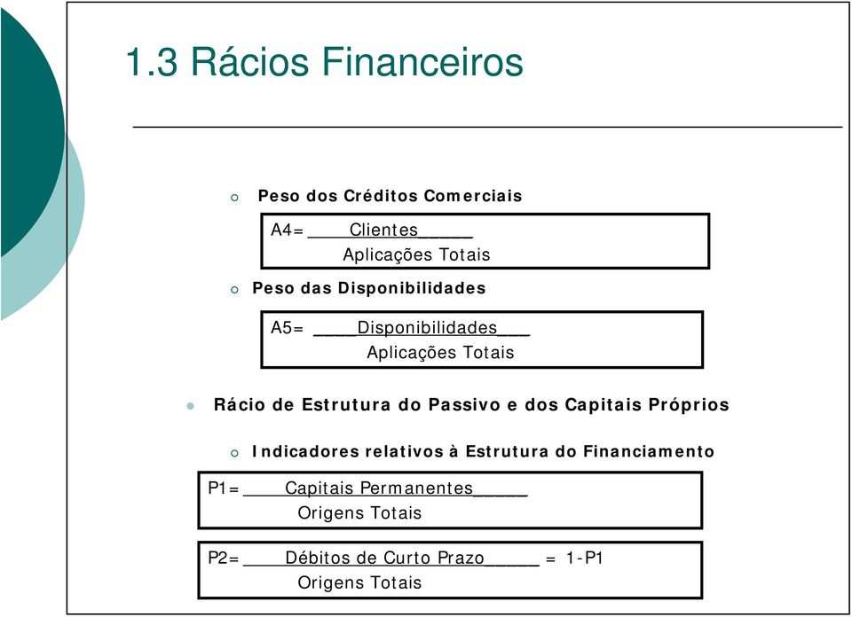 do Passivo e dos Capitais Próprios Indicadores relativos à Estrutura do Financiamento