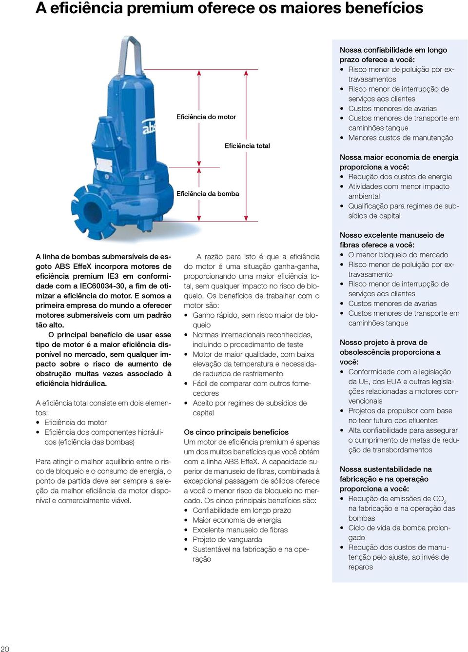 O principal benefício de usar esse tipo de motor é a maior eficiência disponível no mercado, sem qualquer impacto sobre o risco de aumento de obstrução muitas vezes associado à eficiência hidráulica.