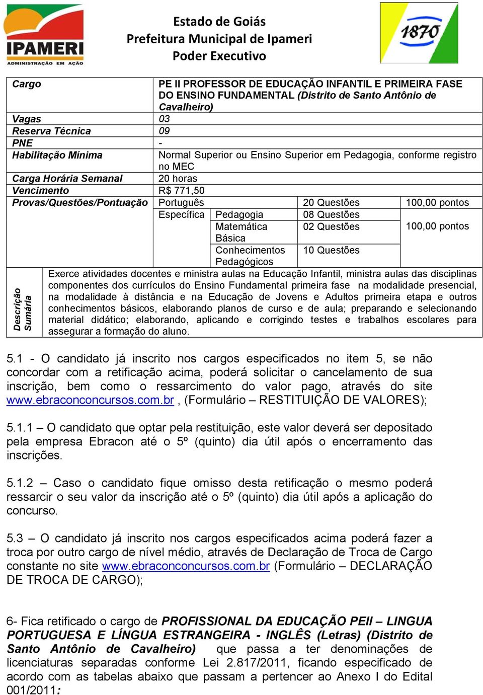 Educação Infantil, ministra aulas das disciplinas componentes dos currículos do Ensino Fundamental primeira fase na modalidade presencial, na modalidade à distância e na Educação de Jovens e Adultos