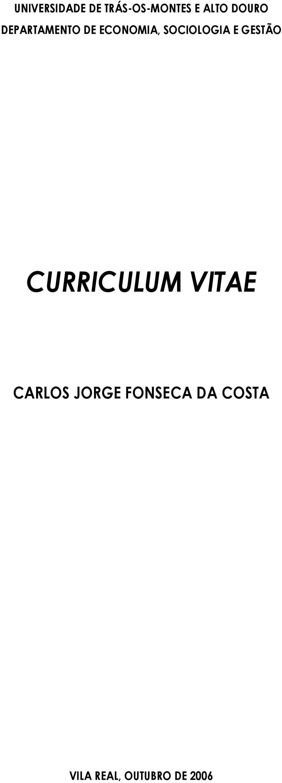 SOCIOLOGIA E GESTÃO CURRICULUM VITAE